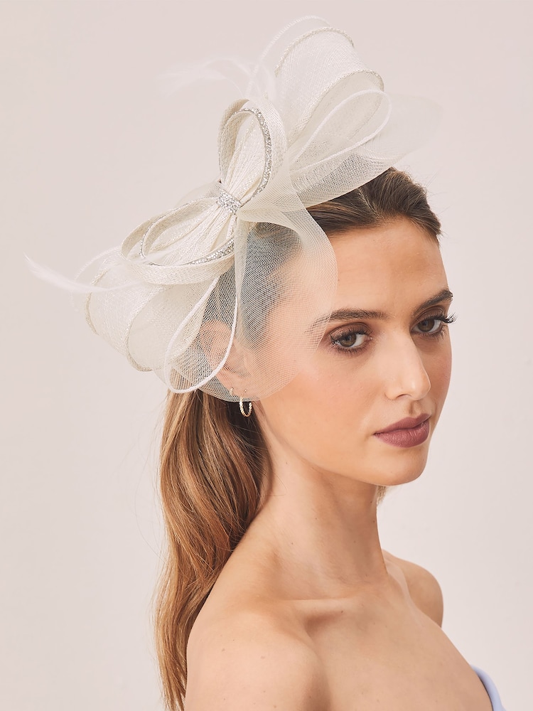 Lipsy Ivory White Diamante Bow Fascinator Headband - Image 1 of 2