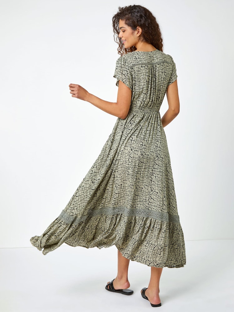 Roman Green Scribble Print Button Through Midi Dress - Image 2 of 5