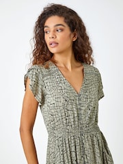 Roman Green Scribble Print Button Through Midi Dress - Image 4 of 5