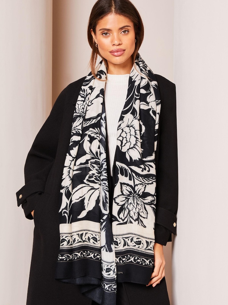 Lipsy Black Lightweight Printed Scarf - Image 2 of 3
