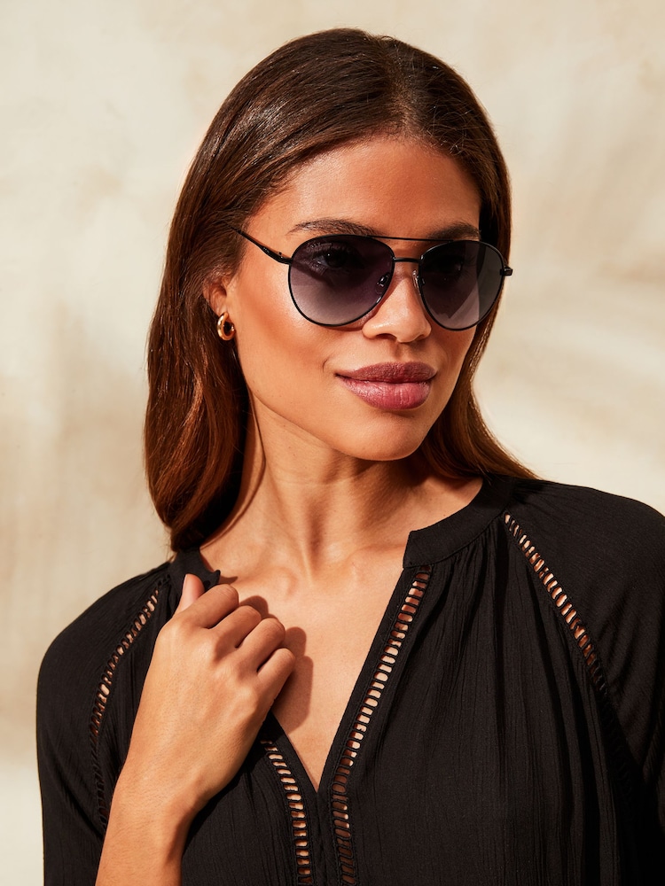 Lipsy Black Aviator Style Sunglasses - Image 1 of 2