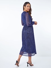 Roman Blue Shimmer Plisse Wrap Dress - Image 2 of 5