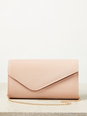 Lipsy Nude Pink Asymmetric Foldover Chain Clutch Bag - Image 1 of 4