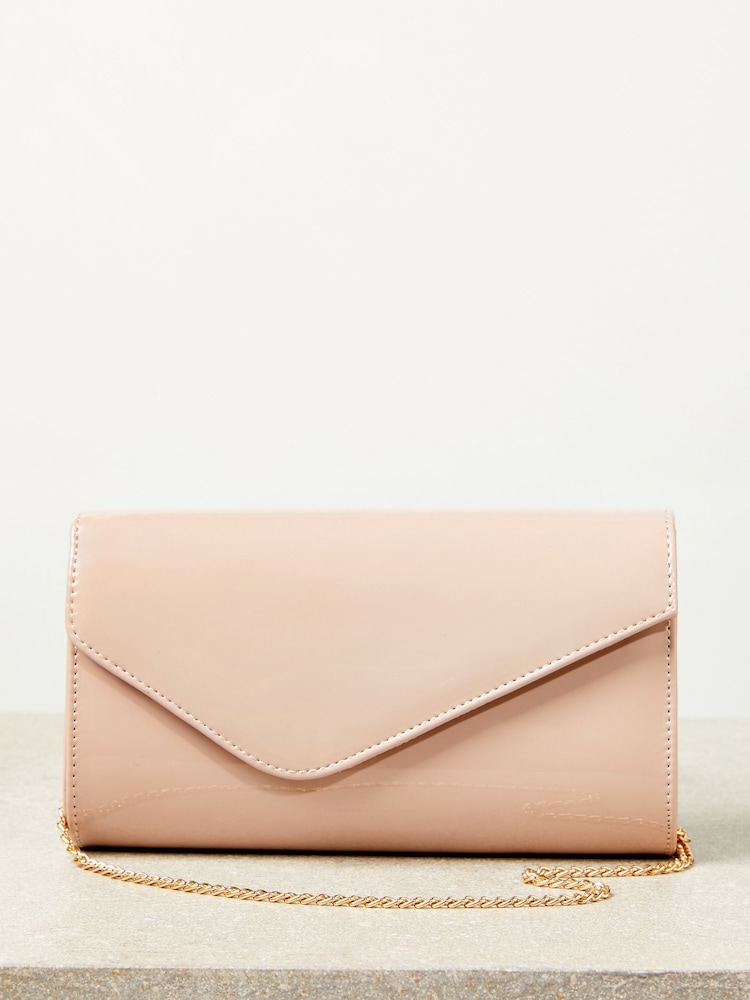 Lipsy Nude Pink Asymmetric Foldover Chain Clutch Bag - Image 1 of 4