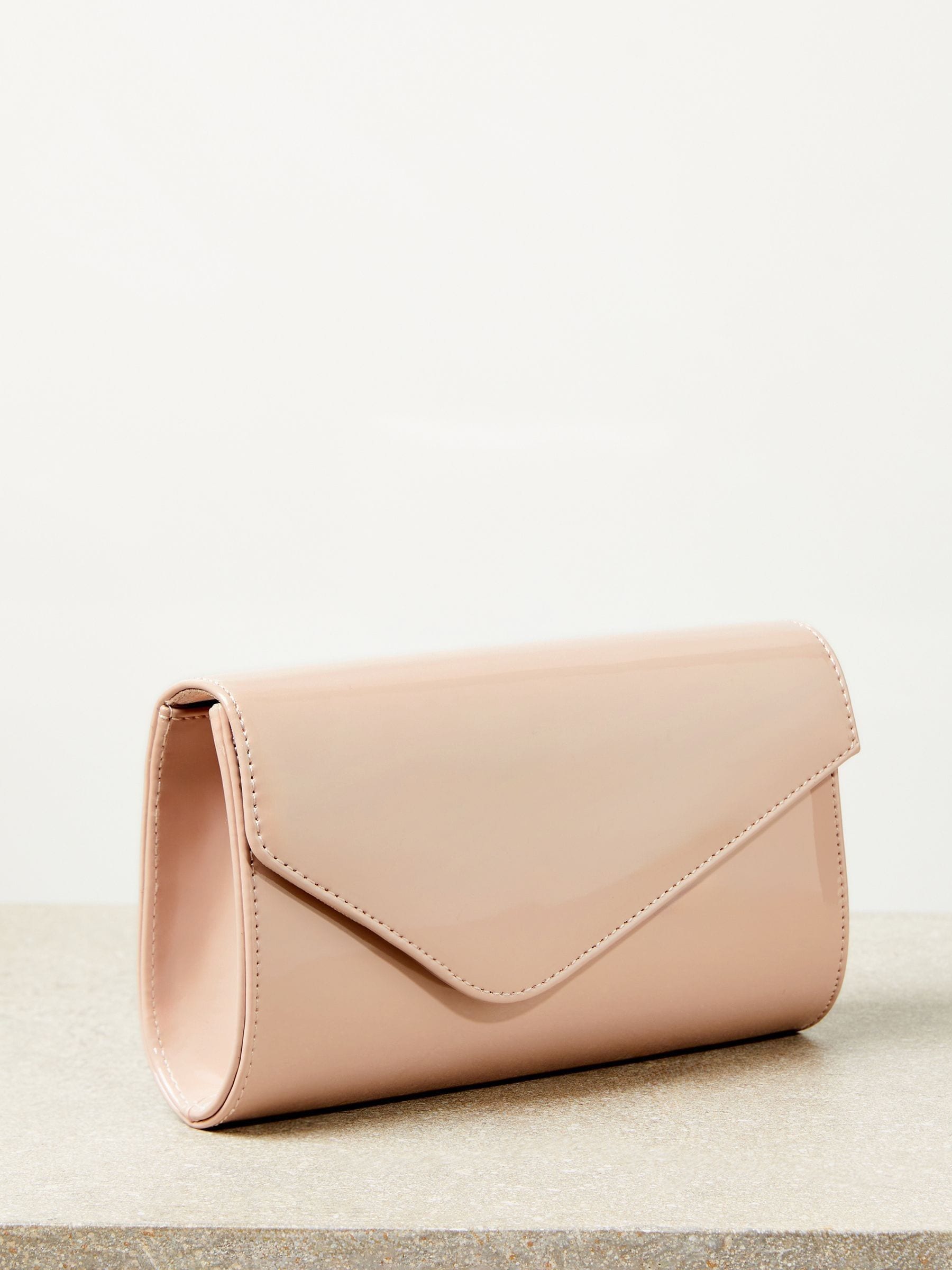 Womens Lipsy Nude Pink Asymmetric Foldover Chain Clutch Bag Nude Pink