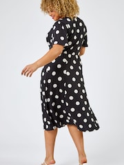 Roman Black & white Curve Spot Print Midi Dress - Image 2 of 4
