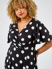 Roman Black & white Curve Spot Print Midi Dress - Image 4 of 4