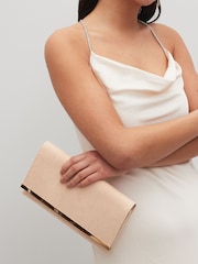Nude Clutch Bag With Detachable Cross-Body Chain - Image 1 of 8