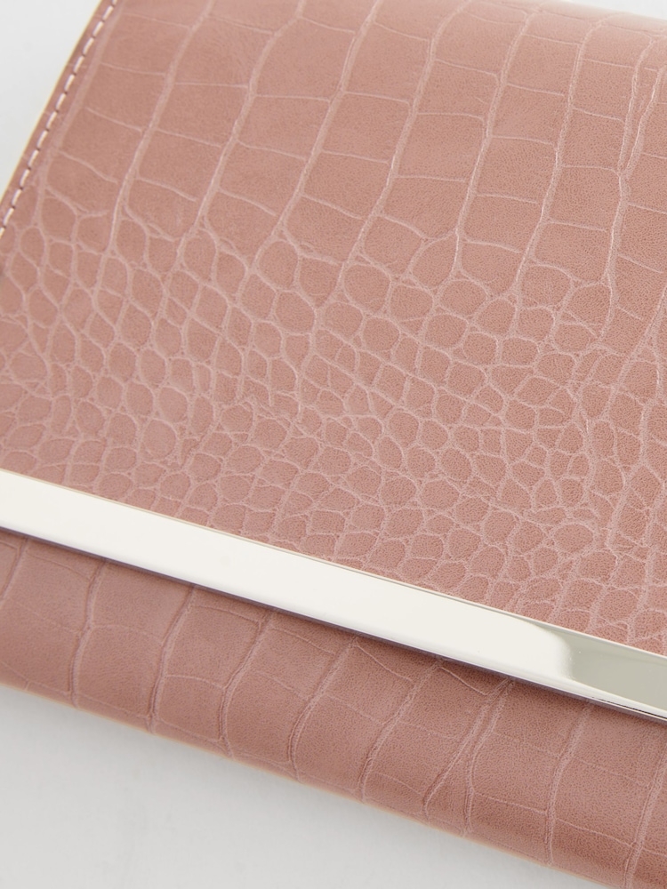 Mink Brown Croc Clutch Bag With Detachable Cross-Body Chain - Image 10 of 10 Mink Brown Croc Clutch Bag With Detachable Cross-Body Chain - Image 10 of 10