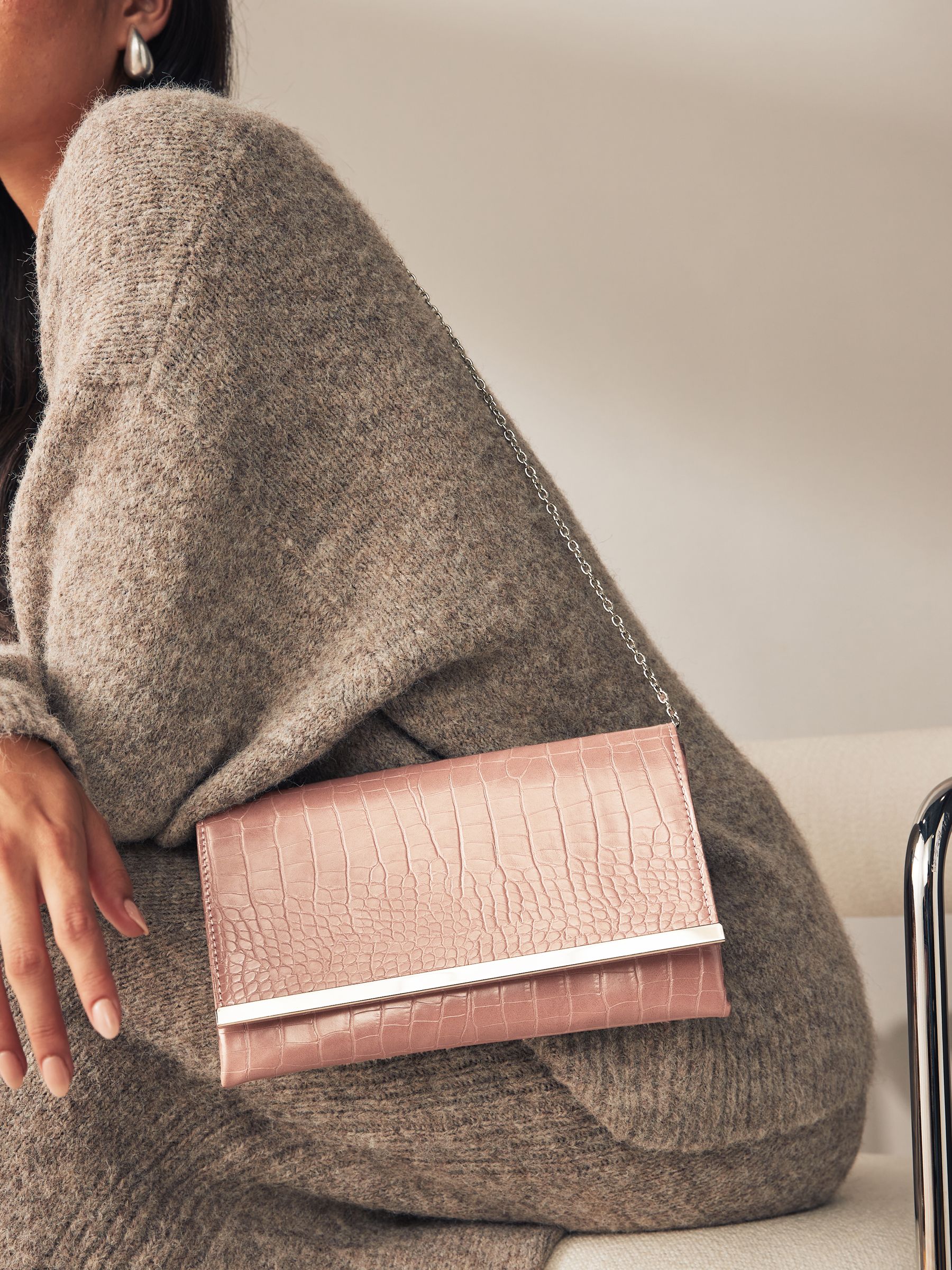 Buy Mink Brown Croc Clutch Bag With Detachable Cross Body Chain from Next Germany