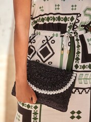 Black/White Raffia Shell Clutch Bag - Image 2 of 10
