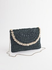 Black/White Raffia Shell Clutch Bag - Image 4 of 10