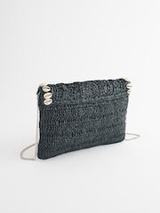 Black/White Raffia Shell Clutch Bag - Image 5 of 10