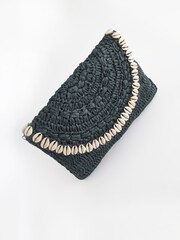 Black/White Raffia Shell Clutch Bag - Image 6 of 10