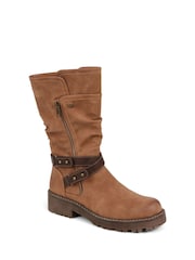 Pavers Brown Zip Up Calf Boots - Image 2 of 5