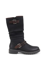 Pavers Black Casual Buckle Strap Mid-Calf Biker Boots in Black - Image 1 of 5