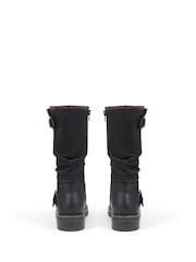 Pavers Black Casual Buckle Strap Mid-Calf Biker Boots in Black - Image 3 of 5
