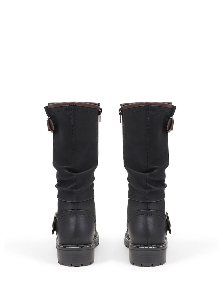 Pavers Black Casual Buckle Strap Mid-Calf Biker Boots in Black - Image 1 of 3 Pavers Black Casual Buckle Strap Mid-Calf Biker Boots in Black - Image 1 of 3