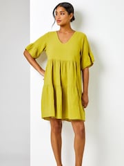 Roman Green Textured Tiered Smock Dress - Image 3 of 4
