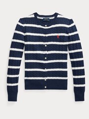 Cardigan Polo Ralph Lauren MiniCable en coton rayé bleu fille - Image 1 of 4