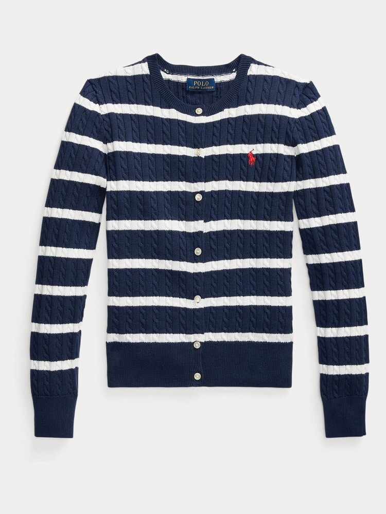 Cardigan Polo Ralph Lauren MiniCable en coton rayé bleu fille - Image 1 of 4