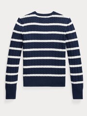 Cardigan Polo Ralph Lauren MiniCable en coton rayé bleu fille - Image 2 of 4