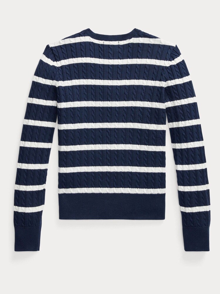 Cardigan Polo Ralph Lauren MiniCable en coton rayé bleu fille - Image 2 of 4
