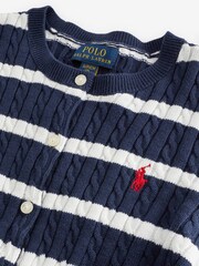 Cardigan Polo Ralph Lauren MiniCable en coton rayé bleu fille - Image 3 of 4