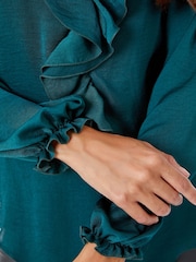 Roman Green Satin Ruffle Neck Blouse - Image 5 of 5