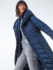 Roman Blue Hooded Chevron Quilted Coat - Image 1 of 4
