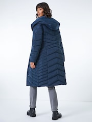 Roman Blue Hooded Chevron Quilted Coat - Image 2 of 4
