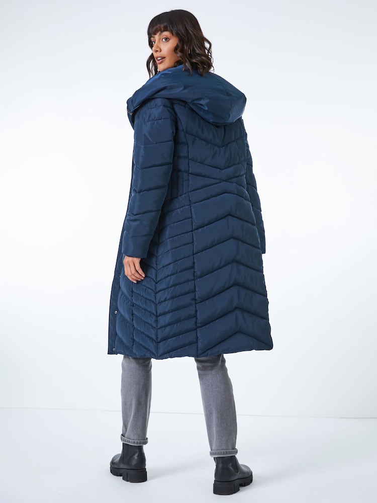 Roman Blue Hooded Chevron Quilted Coat - Image 2 of 4