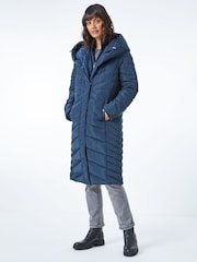 Roman Blue Hooded Chevron Quilted Coat - Image 3 of 4