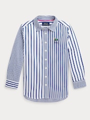 Polo Ralph Lauren Girls Blue Striped Cotton Poplin Fun Shirt - Image 1 of 4