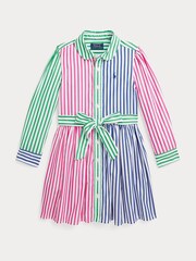 Polo Ralph Lauren Girls Pink Striped Cotton Poplin Fun Shirt Dress - Image 1 of 4