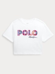 Polo Ralph Lauren Girls Madras Logo Cotton Jersey Boxy T-Shirt - Image 1 of 4