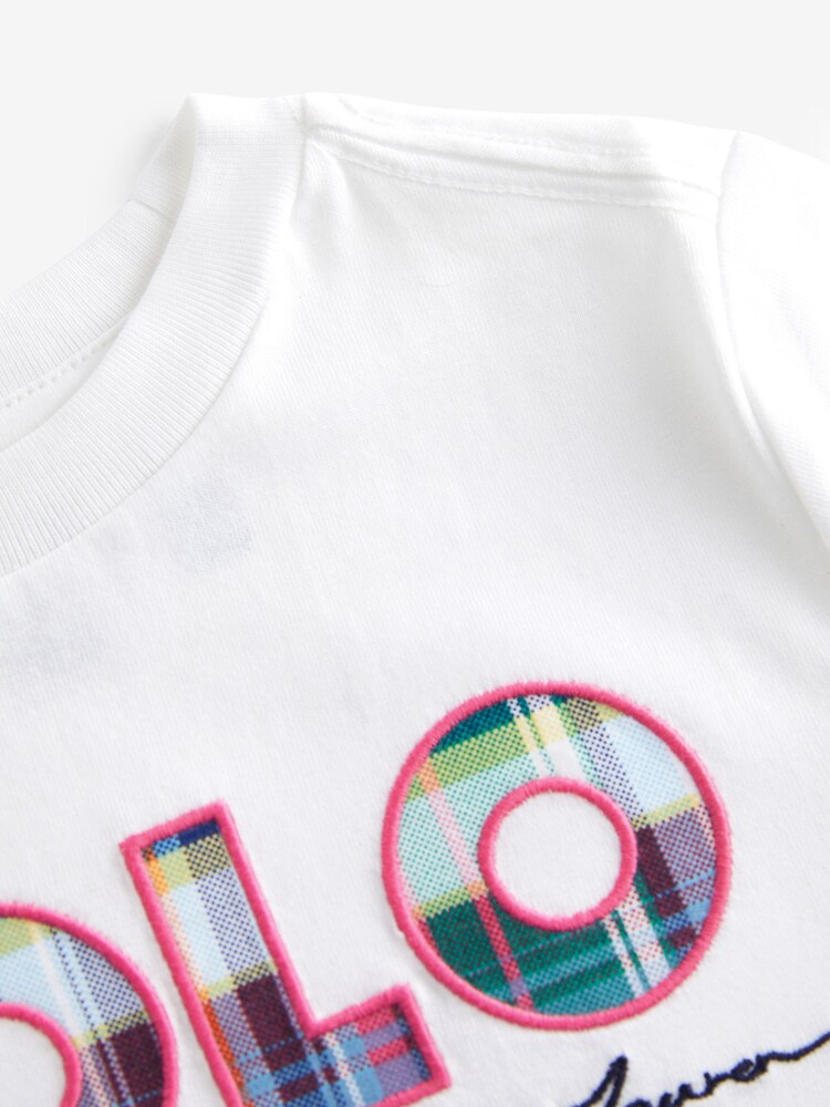 Polo Ralph Lauren Girls Madras Logo Cotton Jersey Boxy T-Shirt - Image 4 of 4