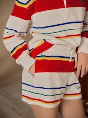 Polo Ralph Lauren Girls Green Striped Terry Rugby Shirt Shorts Set - Image 3 of 7