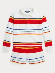 Polo Ralph Lauren Girls Green Striped Terry Rugby Shirt Shorts Set - Image 4 of 7