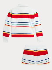 Polo Ralph Lauren Girls Green Striped Terry Rugby Shirt Shorts Set - Image 5 of 7