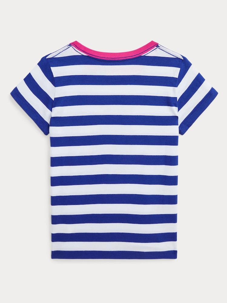 Polo Ralph Lauren Girls Blue Striped Polo Bear Cotton Jersey T-Shirt - Image 2 of 4 Polo Ralph Lauren Girls Blue Striped Polo Bear Cotton Jersey T-Shirt - Image 2 of 4