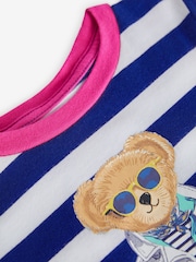 Polo Ralph Lauren Girls Blue Striped Polo Bear Cotton Jersey T-Shirt - Image 3 of 4