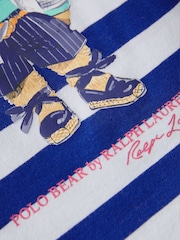 Polo Ralph Lauren Girls Blue Striped Polo Bear Cotton Jersey T-Shirt - Image 4 of 4