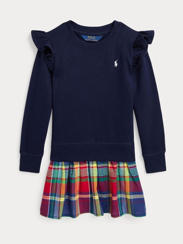 Dziewczęca sukienka polarowa Polo Ralph Lauren MadrasSkirt w kolorze granatowym - Image 1 of 4