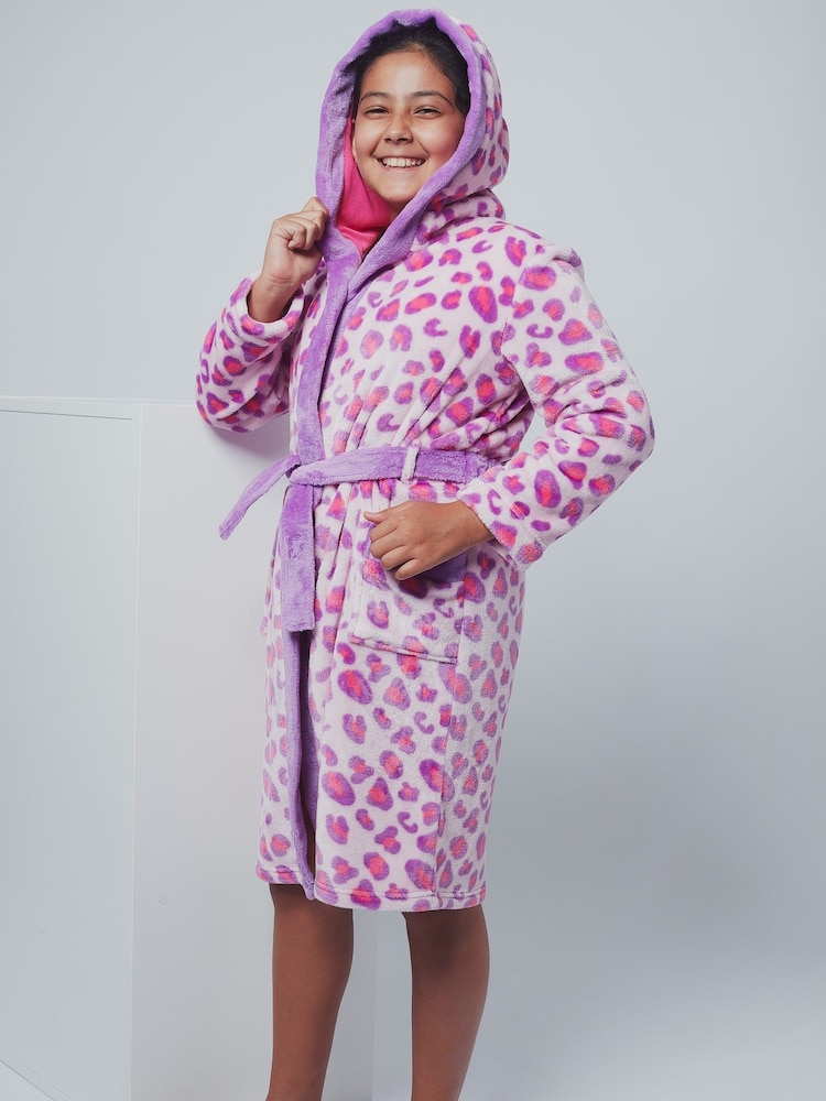 Harry Bear Pink Leopard Print Dressing Gown PINK LEOPARD AOP - Image 1 of 6 Harry Bear Pink Leopard Print Dressing Gown PINK LEOPARD AOP - Image 1 of 6