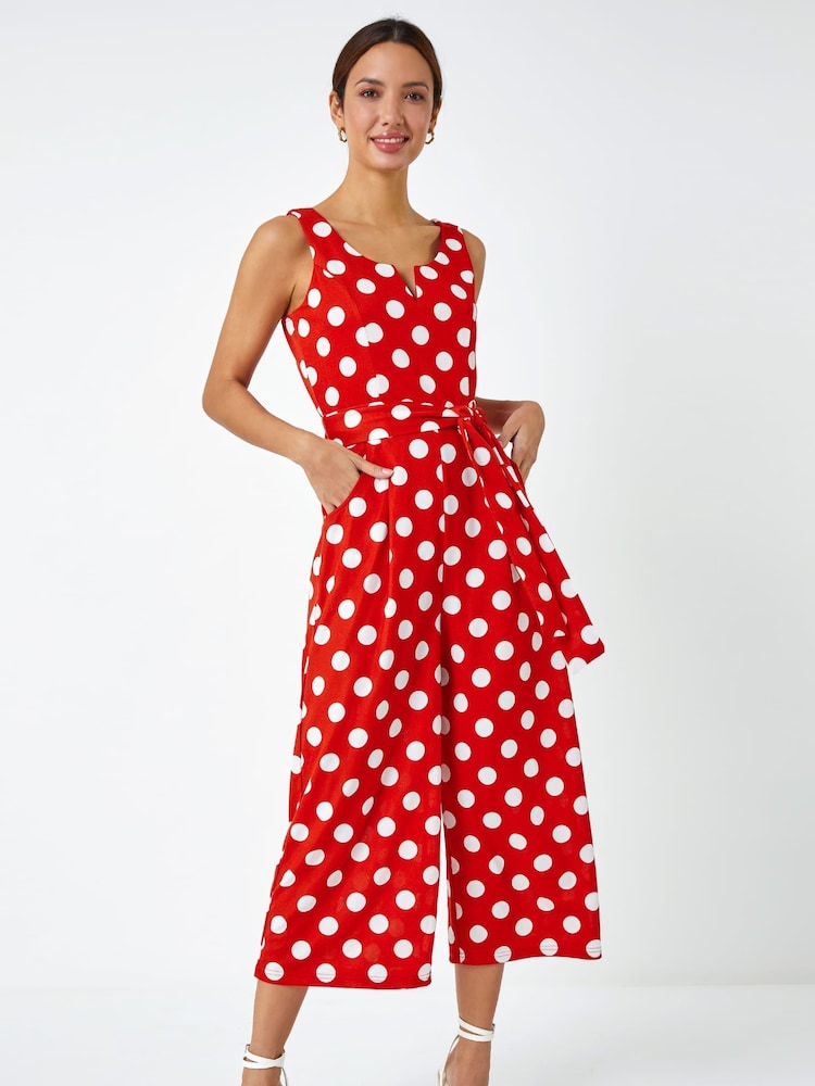 Roman Red Spot Print Belted Jumpsuit - Image 2 of 5