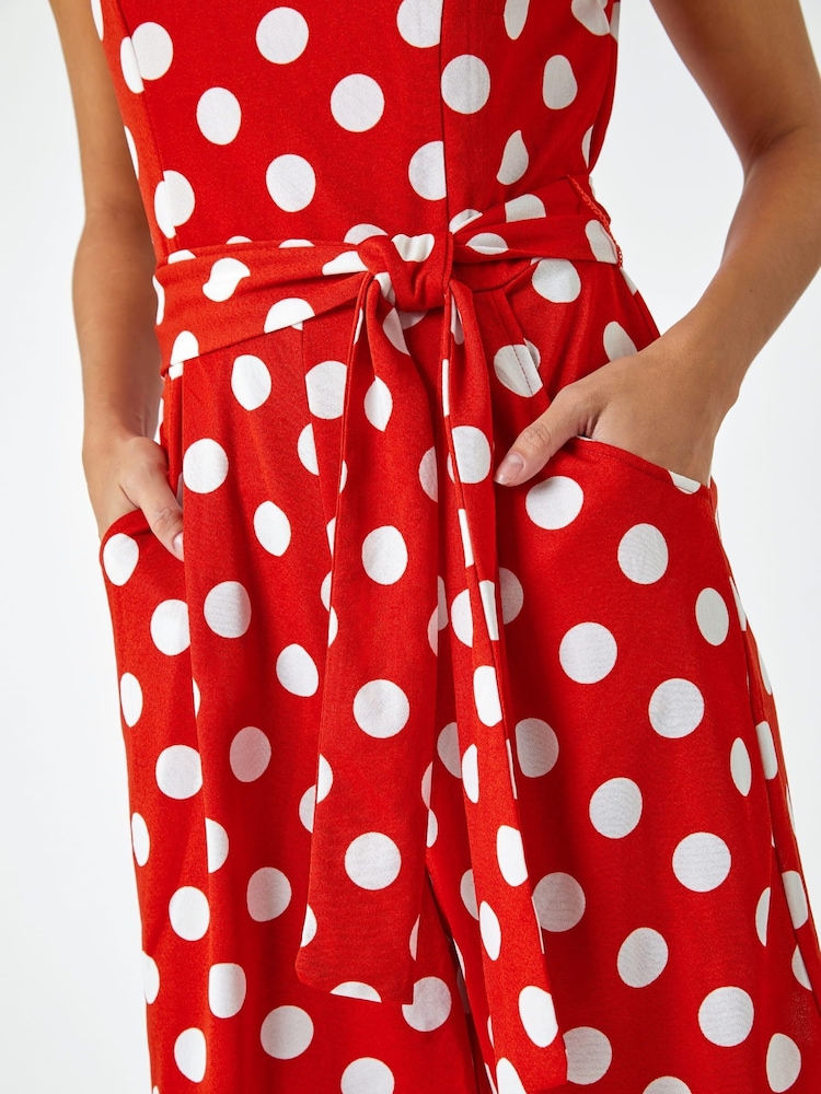 Roman Red Spot Print Belted Jumpsuit - Image 5 of 5