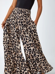Roman Animal Stretch Shirred Palazzo Trousers - صورة 1 من 5