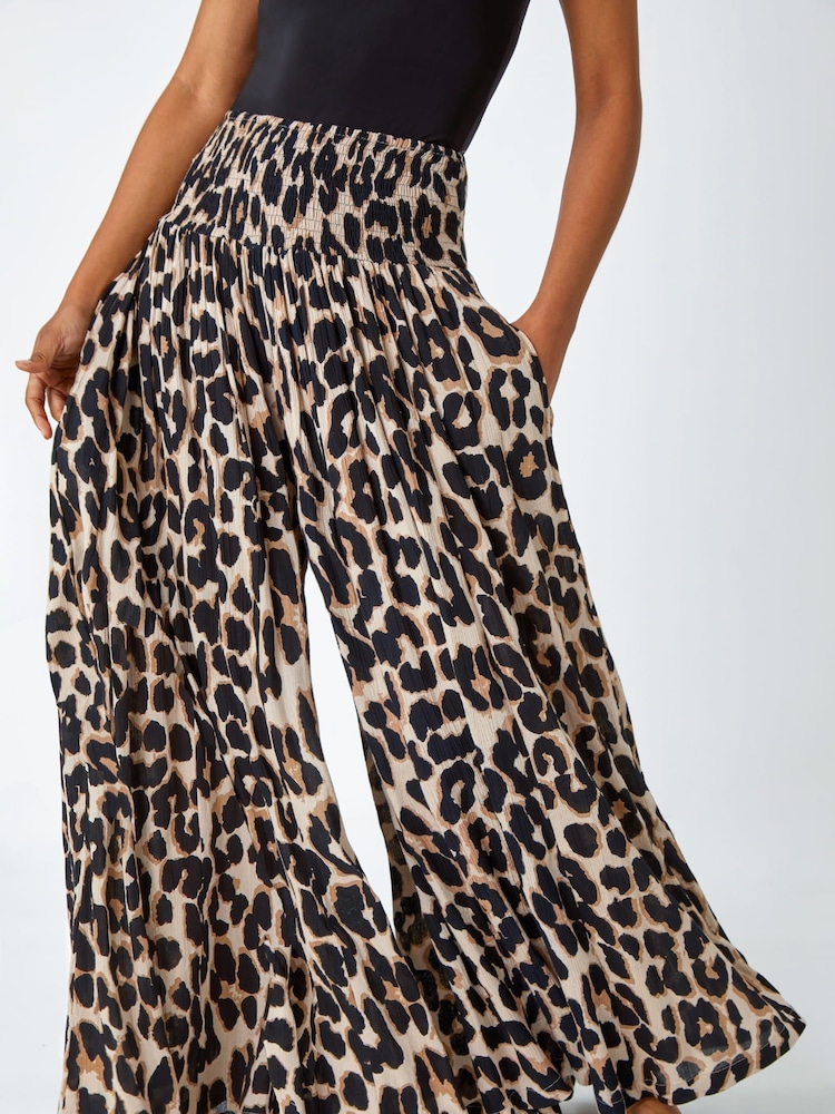 Roman Animal Stretch Shirred Palazzo Trousers - صورة 1 من 5