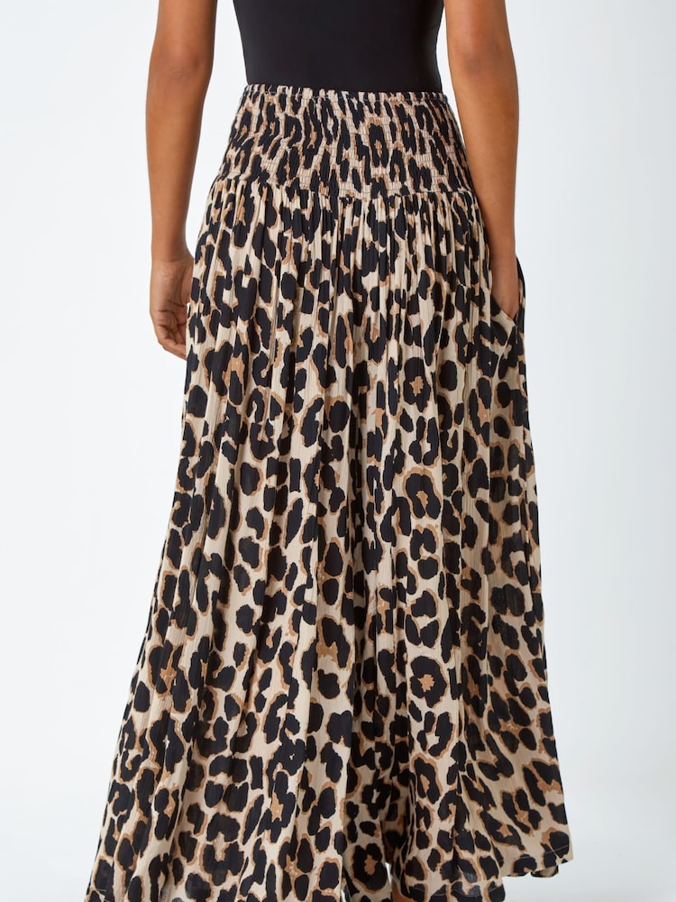 Roman Animal Stretch Shirred Palazzo Trousers - صورة 2 من 5